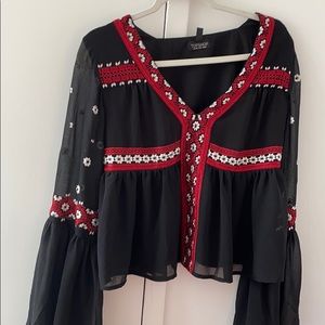 Black/red/white topshop top